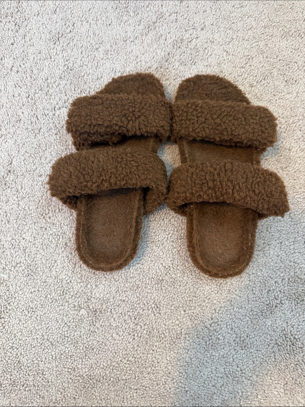 GAP Women Brown Fuzzy Double-Strap Slide Slippers